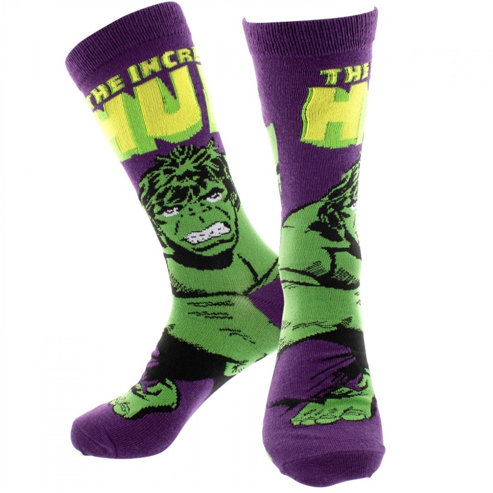 Marvel The Incredible Hulk Retro Crew Socks Green & Purple Graphic Men 9-13 NWT